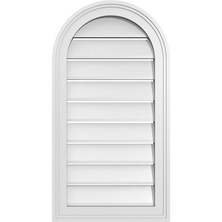 Ekena Millwork Round Top Surface Mount PVC Gable Vent: Functional, w/ 2"W x 1-1/2"P Brickmould Frame, 16"W x 30"H GVPRT16X3002SF